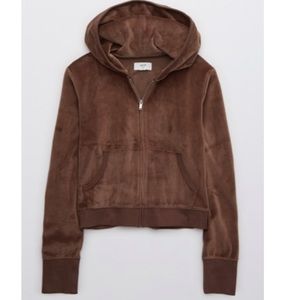 Aerie REAL Obsessed Velour Zip Up Cropped Hoodie
